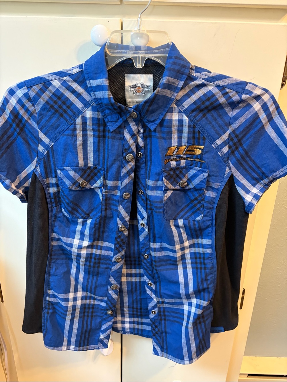 Women’s Harley Davidson 115 Anniversary Exclusive with Blue Plaid stretch panels